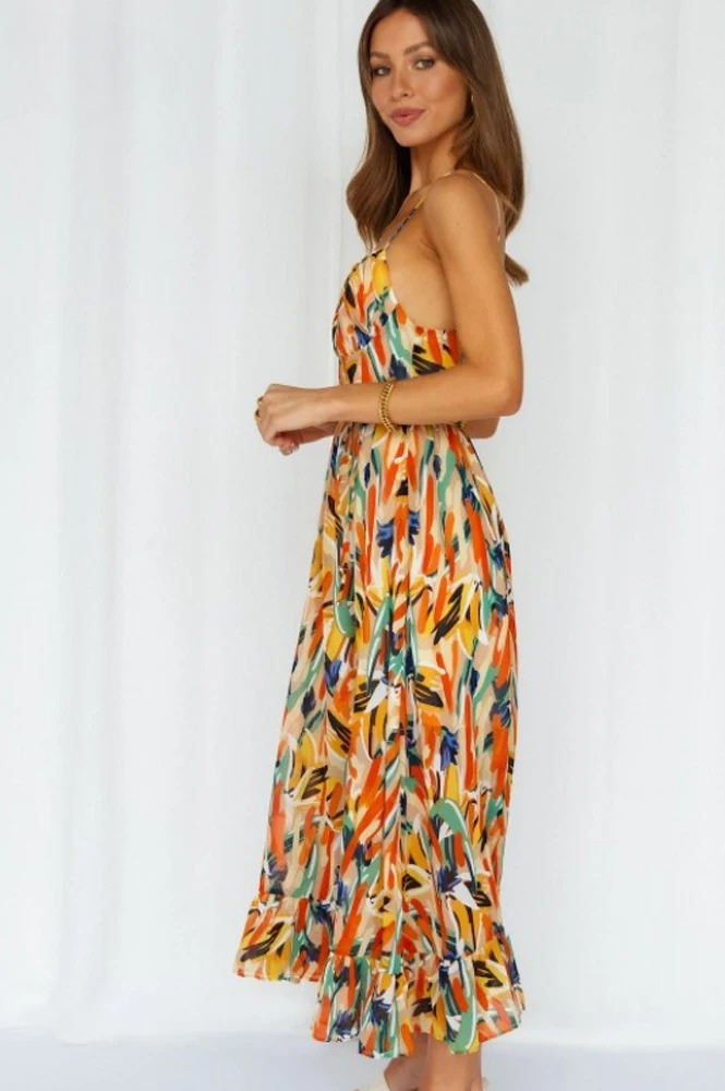 Sisi | Printed sling V-neck sleeveless summer dress