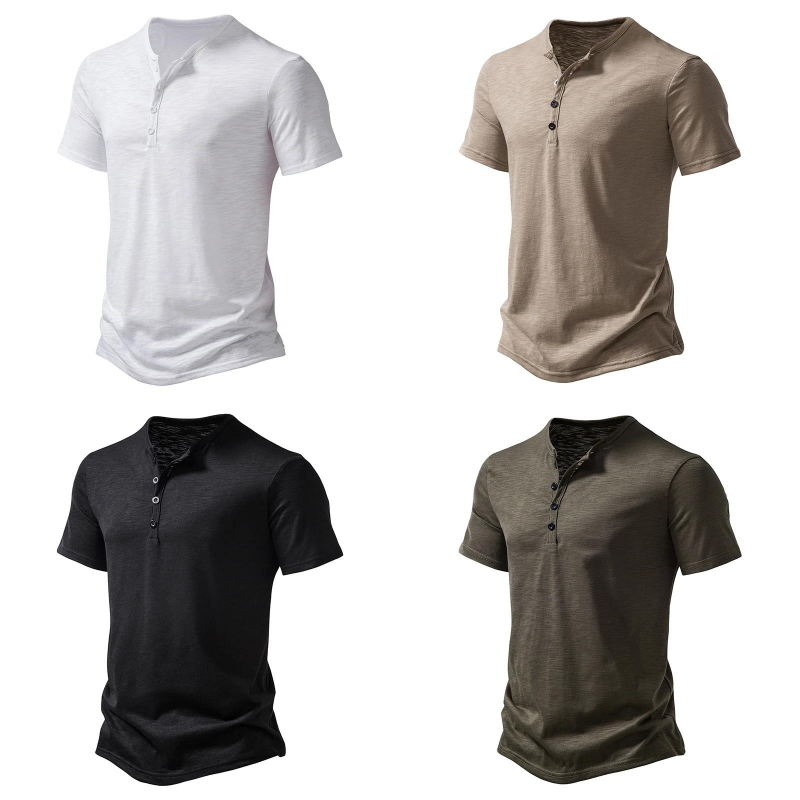 Henley | Polo til mænd - åndbar herre-T-shirt med Henley-krave