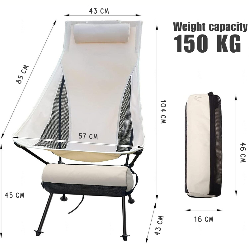 Campingstol Deluxe | Ultralätt hopfällbar campingstol med nackstöd och ventilerande mesh 