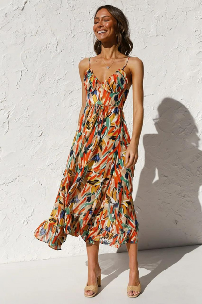 Sisi | Printed sling V-neck sleeveless summer dress