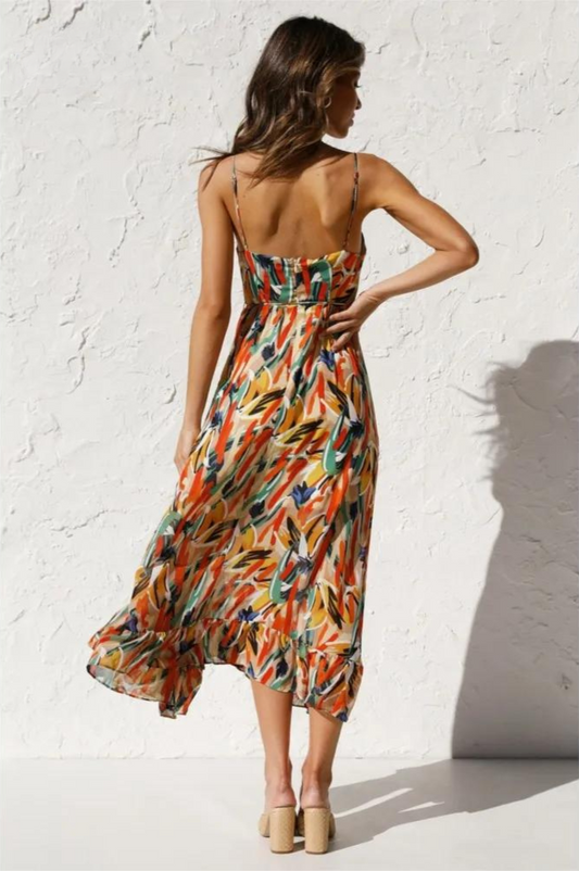 Sisi | Printed sling V-neck sleeveless summer dress