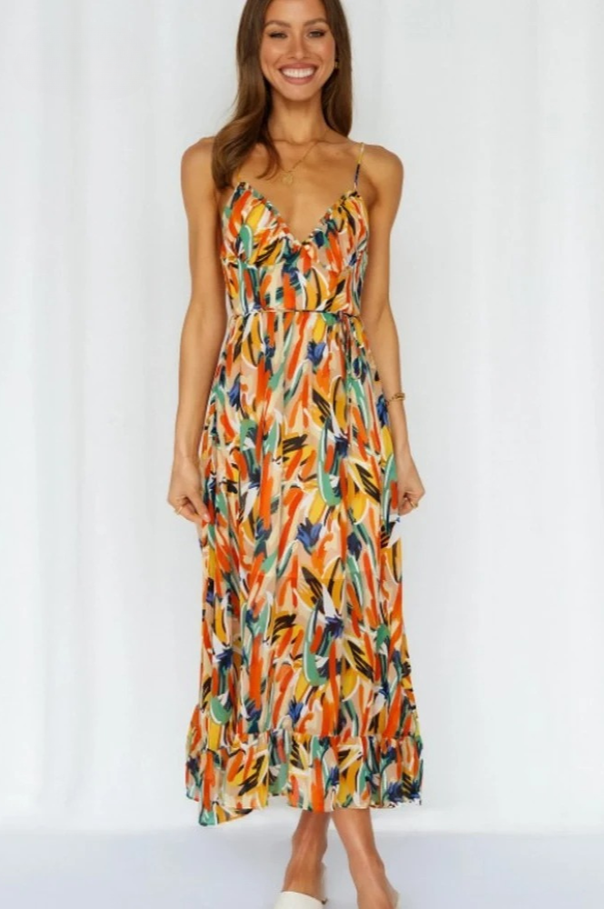 Sisi | Printed sling V-neck sleeveless summer dress