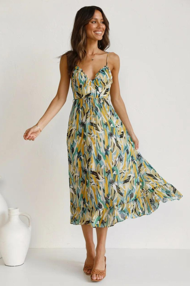 Sisi | Printed sling V-neck sleeveless summer dress