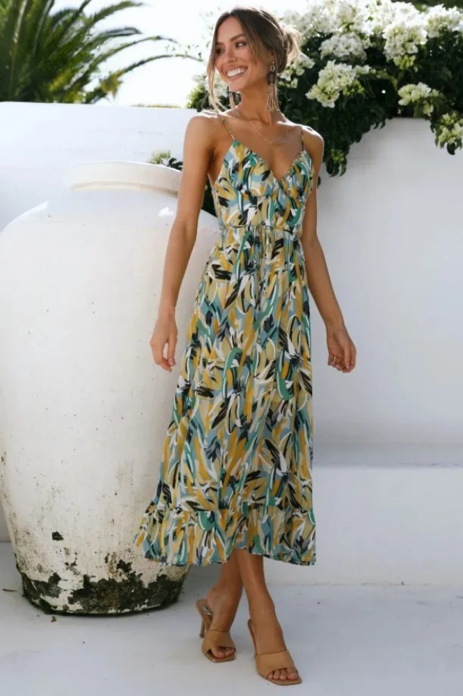 Sisi | Printed sling V-neck sleeveless summer dress