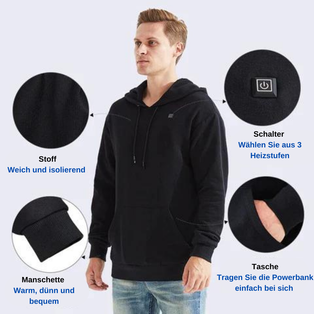 Smart hoodie | Uppvärmd unisex-huvtröja i svart