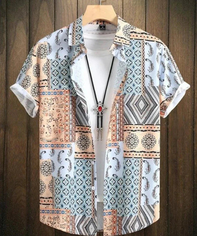 Harvey | Geometrisk Tribal Button Up-skjorta för män