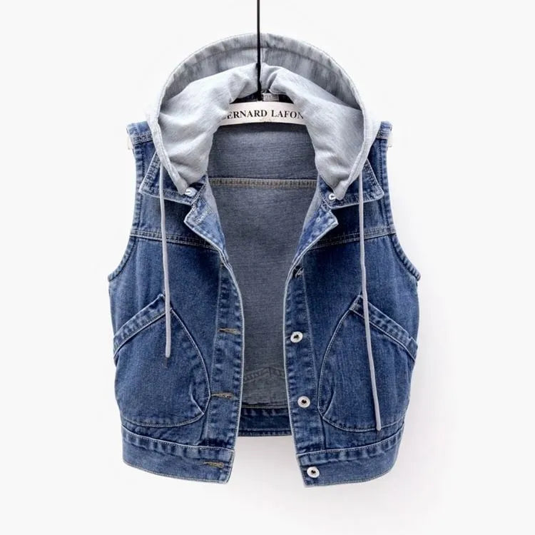 Levi | Denimvest med hette og brystlommer