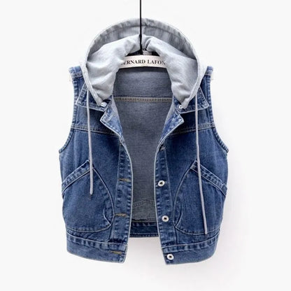 Levi | Denimvest med hette og brystlommer