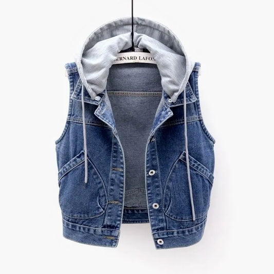 Levi | Denimvest med hette og brystlommer