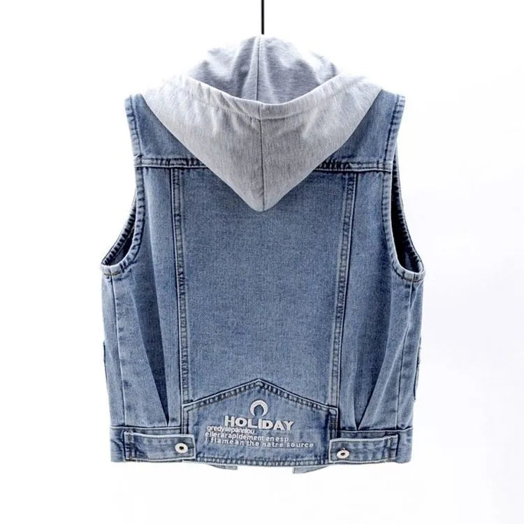 Levi | Denimvest med hette og brystlommer