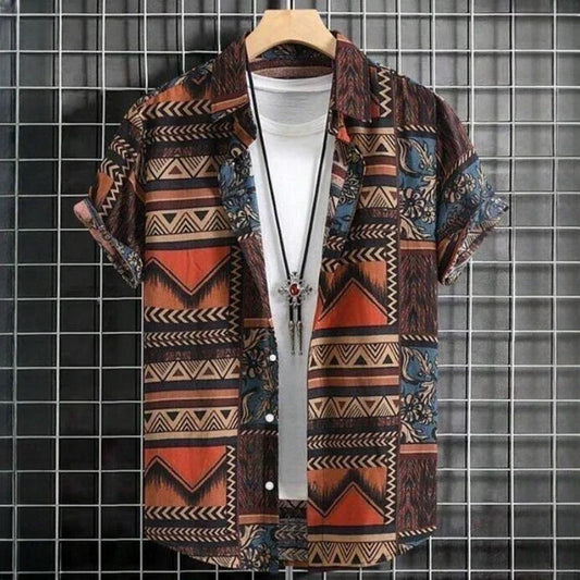 Harvey | Geometrisk Tribal Button Up-skjorta för män